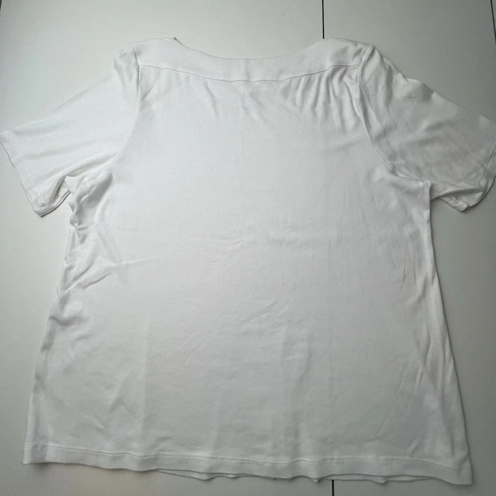 J Jill Women's Shirt Top White Boat Neck Short Sleeve Perfect Pima Women's 2X